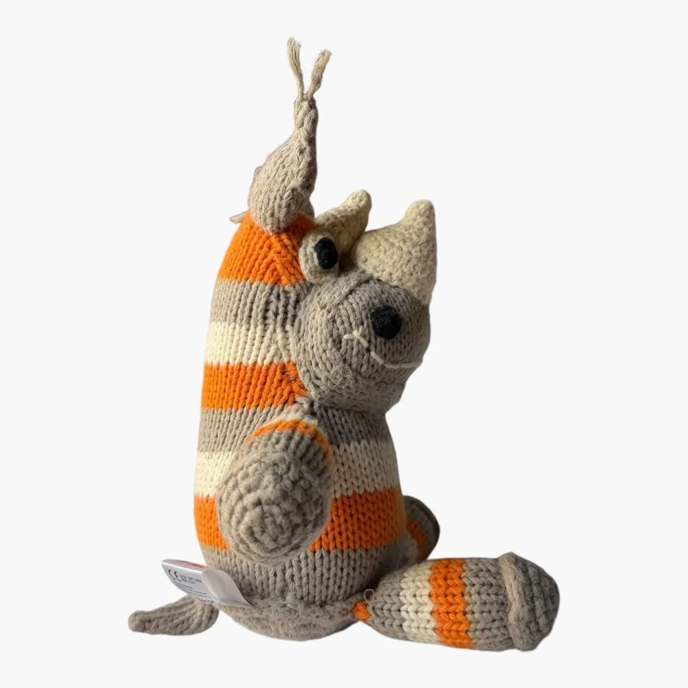 Little Ndaba Knit Rhino Stuffed Animal 7” Orange Gray Striped